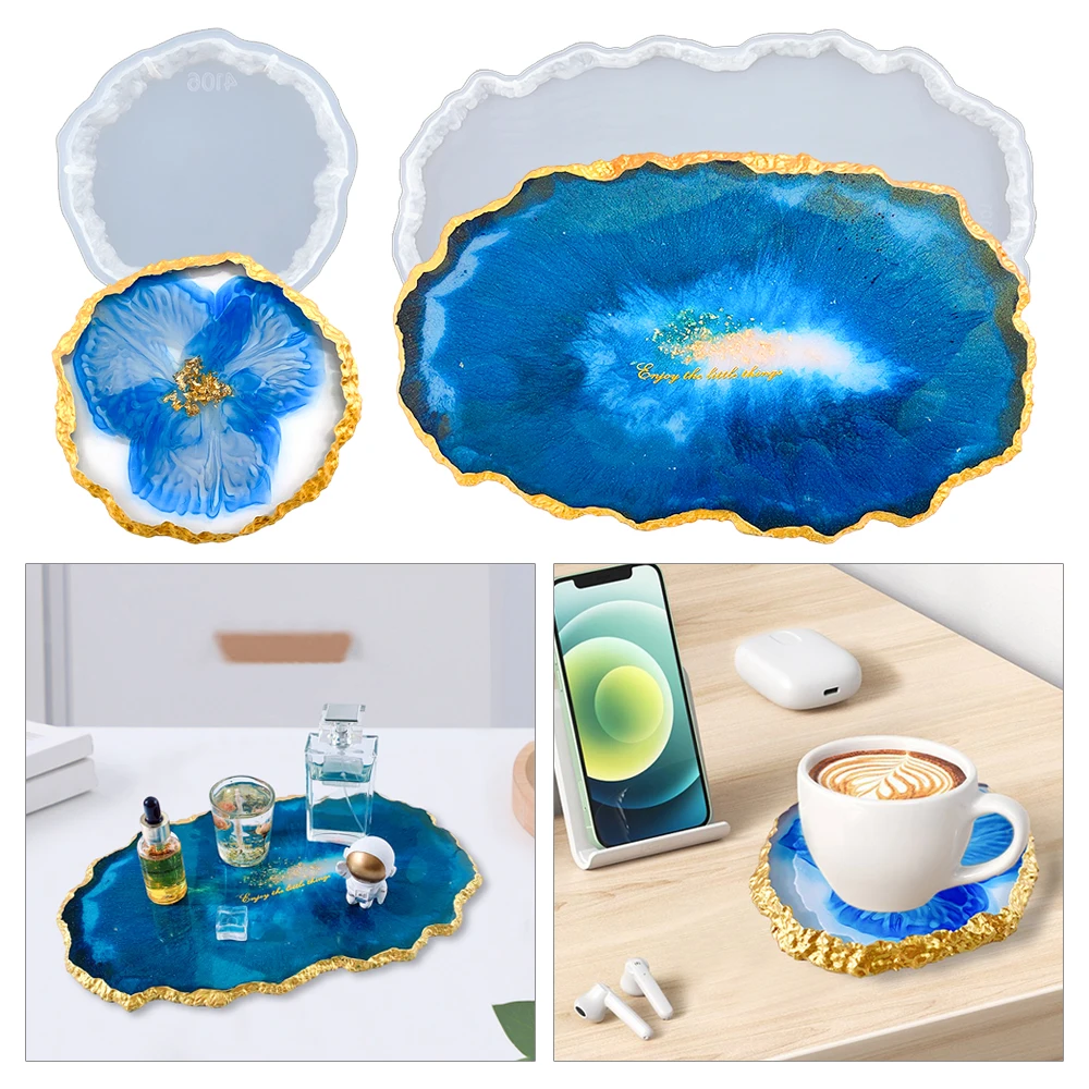DM289 Irregular Shaped Resina Epoxy Transparente Coaster and Tray Molds Fruit Plate Cup Mat Moldes Silicona Resina Epoxi