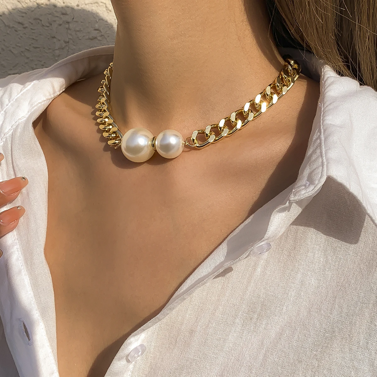 Vintage Punk Cuban Chains Necklaces Women Gothic Imitation-Pearl Pendant Necklace Chokers Fashion Accessories Jewellery
