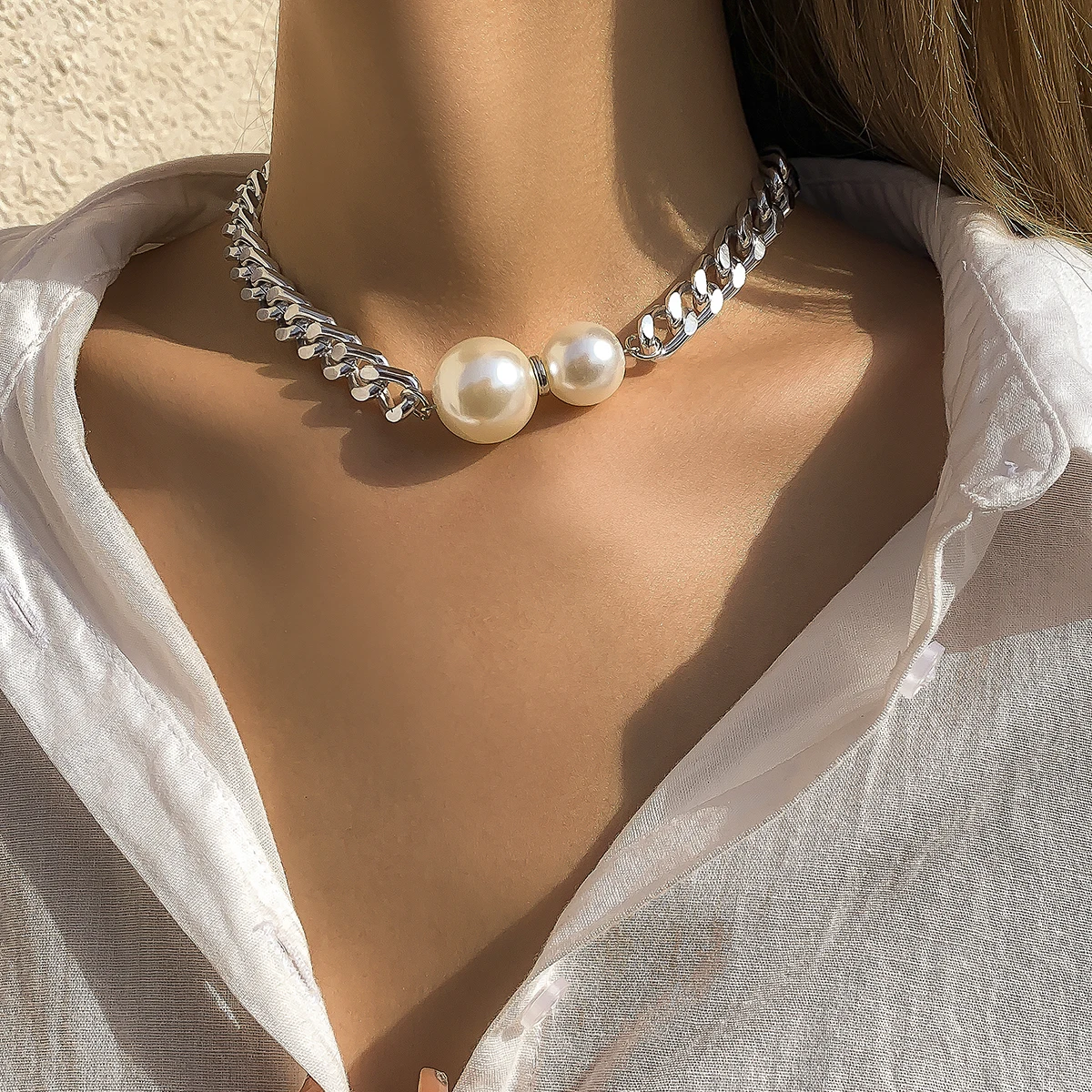 Vintage Punk Cuban Chains Necklaces Women Gothic Imitation-Pearl Pendant Necklace Chokers Fashion Accessories Jewellery