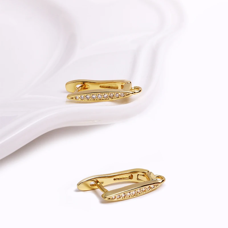 Earring Making Supplies 18K Gold Plated Inlaid Zircon Earring Hooks With Open Jump Ring,DIY Jewelry Accessories Wholesale