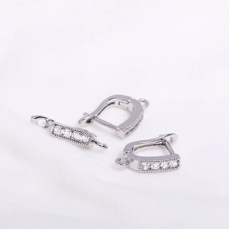 Earring Making Supplies 18K Gold Plated Inlaid Zircon Earring Hooks With Open Jump Ring,DIY Jewelry Accessories Wholesale