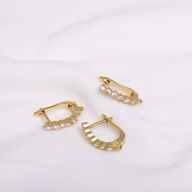 Earring Making Supplies 18K Gold Plated Inlaid Zircon Earring Hooks With Open Jump Ring,DIY Jewelry Accessories Wholesale