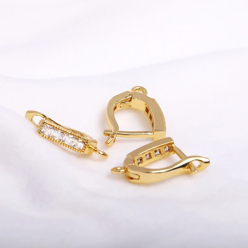 Earring Making Supplies 18K Gold Plated Inlaid Zircon Earring Hooks With Open Jump Ring,DIY Jewelry Accessories Wholesale