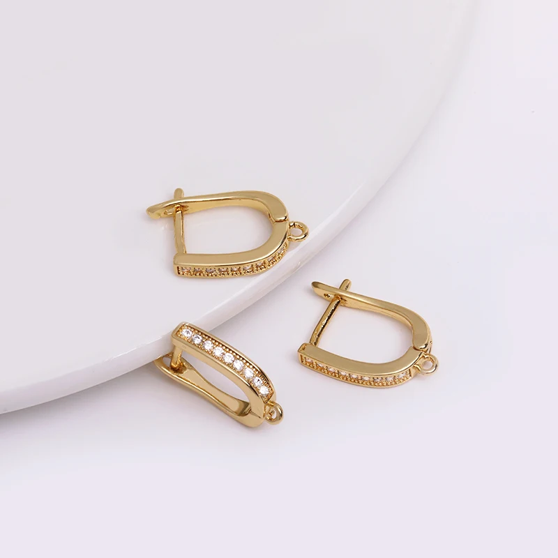 Earring Making Supplies 18K Gold Plated Inlaid Zircon Earring Hooks With Open Jump Ring,DIY Jewelry Accessories Wholesale