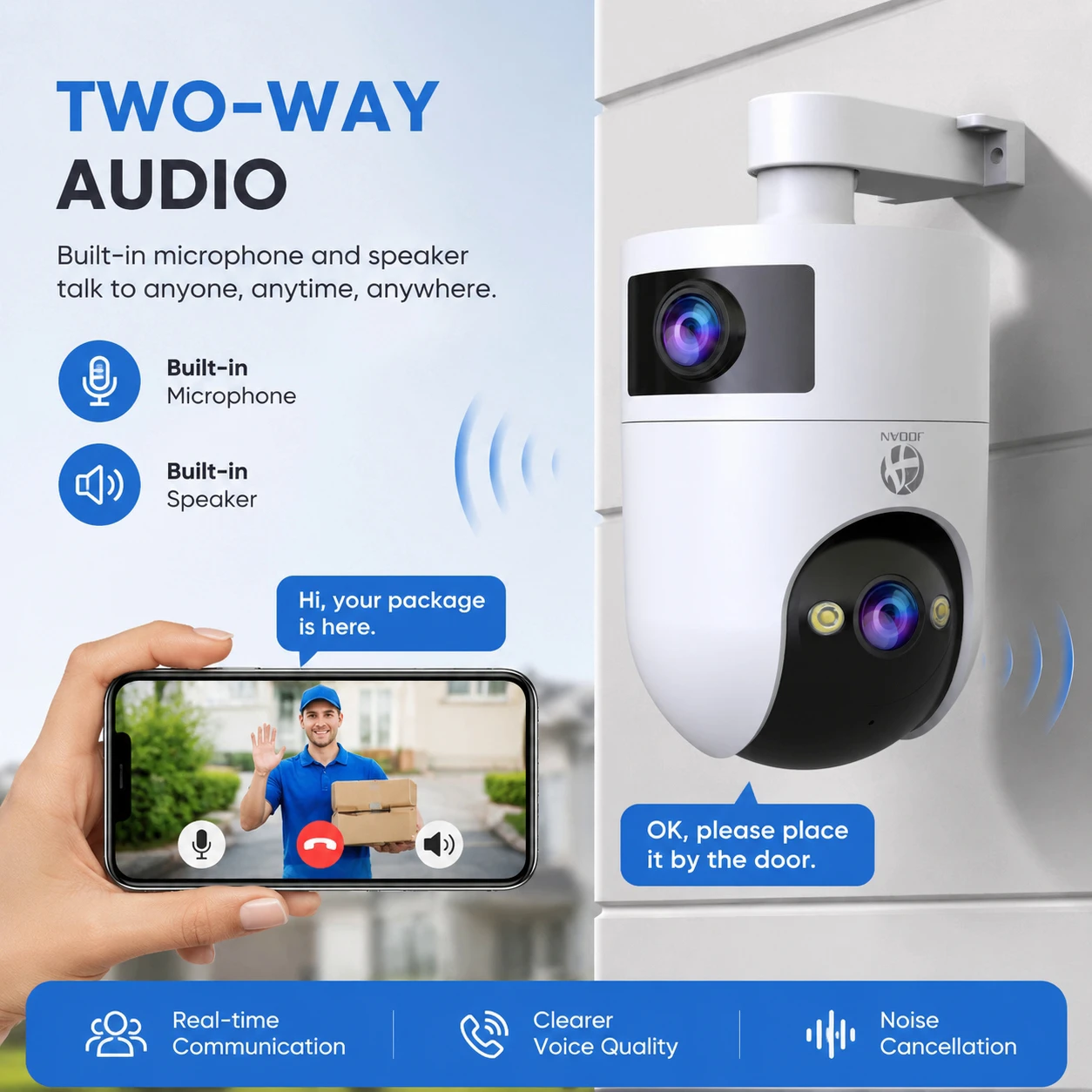JOOAN 4K 8MP Wifi PTZ Camera Outdoor Dual Screen 5X Zoom Home Security IP Camera Color Night Vision CCTV Video Surveillance