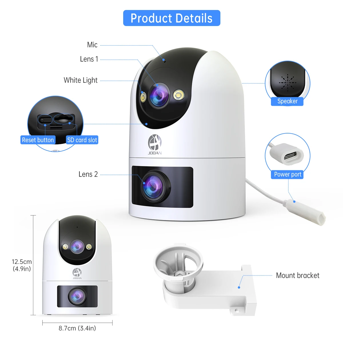 JOOAN 4K 8MP Wifi PTZ Camera Outdoor Dual Screen 5X Zoom Home Security IP Camera Color Night Vision CCTV Video Surveillance