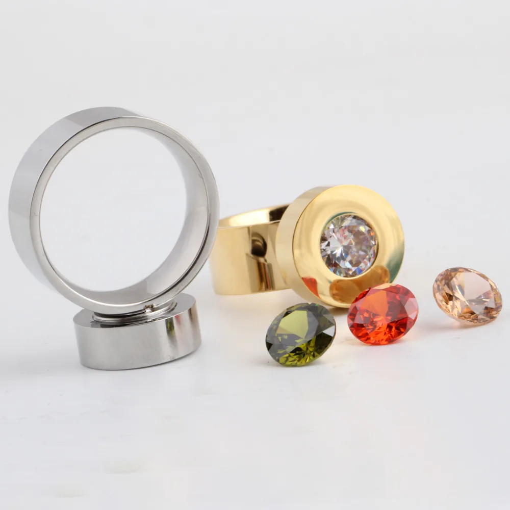 Gold Color Fashion DIY Brand Crystal Ring Four Color Zircon Swap Titanium Steel Rings for Women