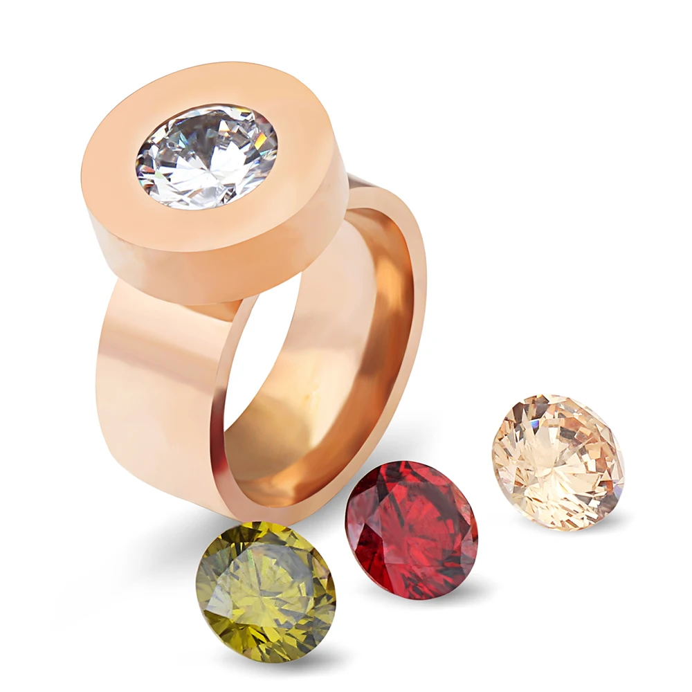 Gold Color Fashion DIY Brand Crystal Ring Four Color Zircon Swap Titanium Steel Rings for Women