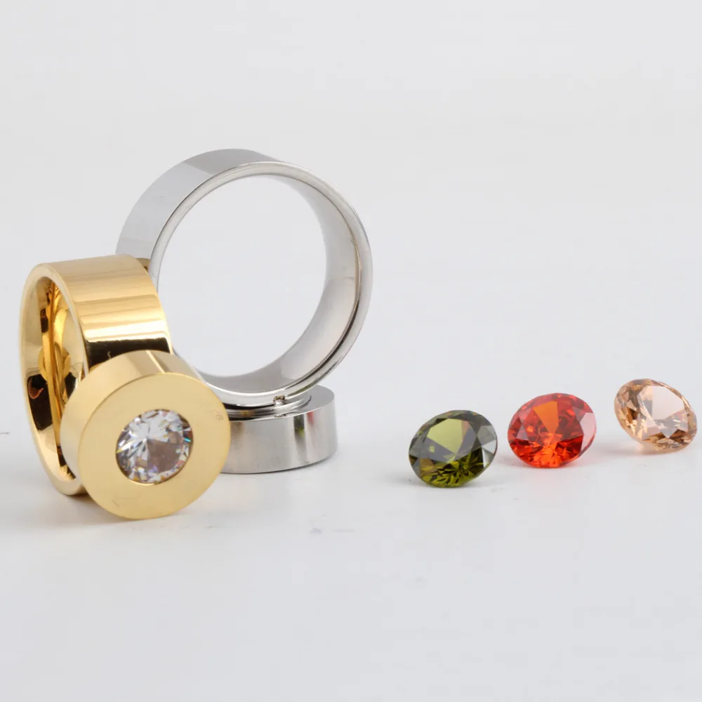 Gold Color Fashion DIY Brand Crystal Ring Four Color Zircon Swap Titanium Steel Rings for Women