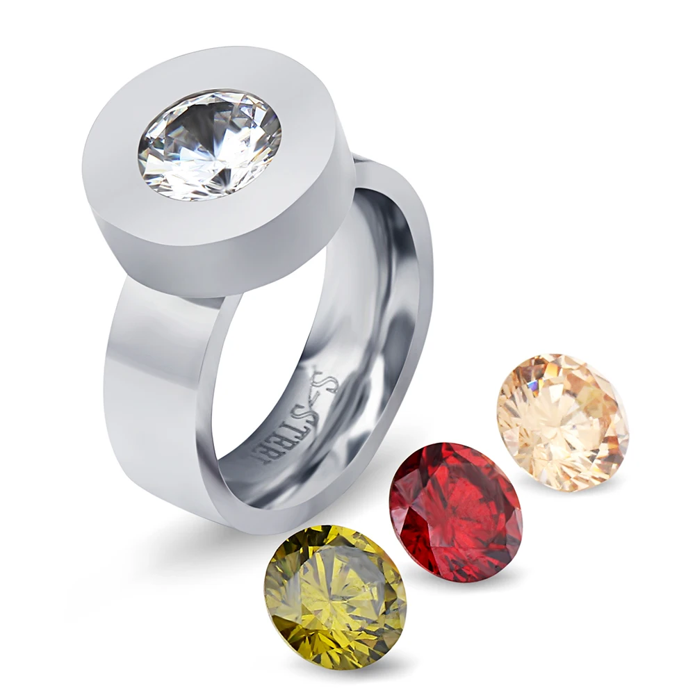 Gold Color Fashion DIY Brand Crystal Ring Four Color Zircon Swap Titanium Steel Rings for Women