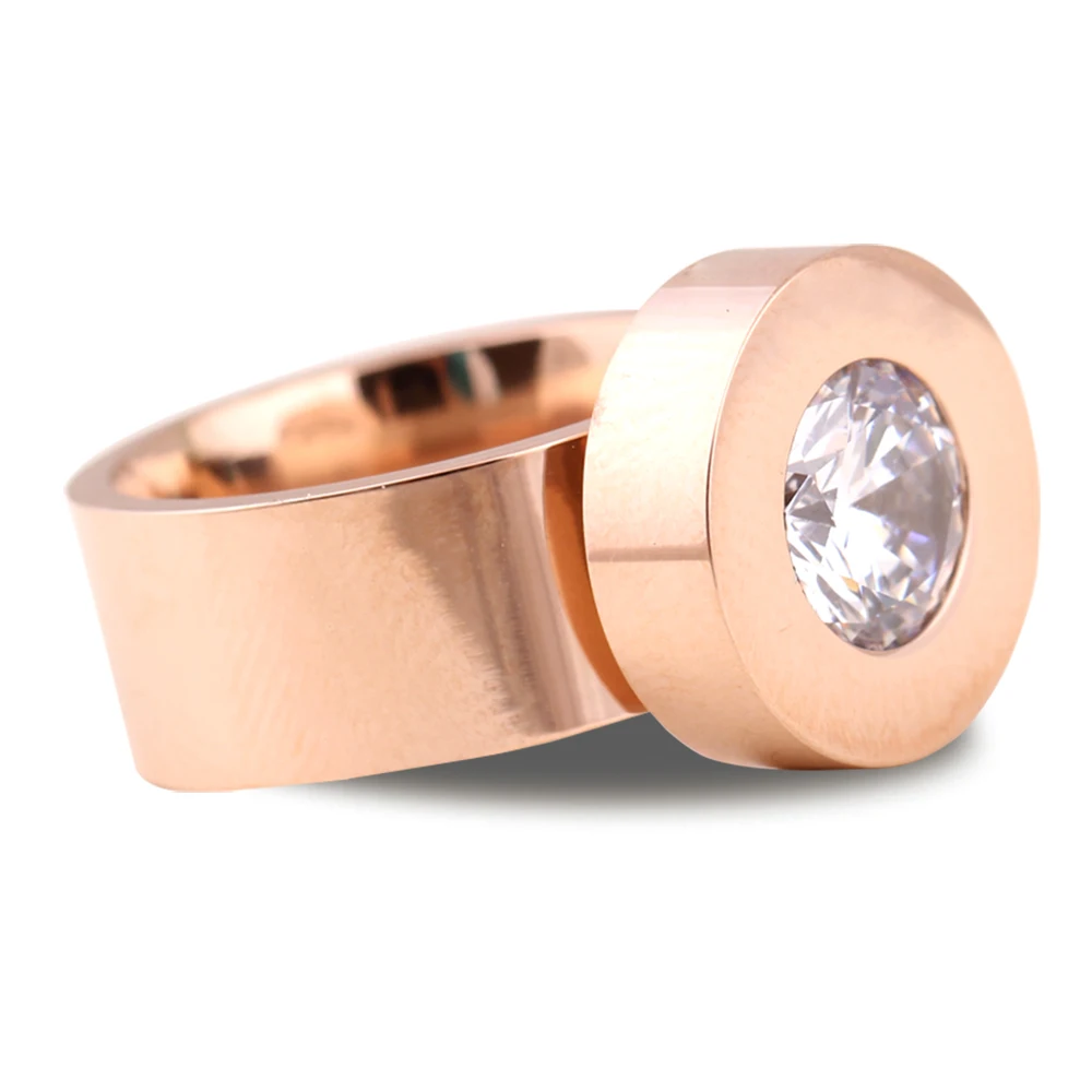 Gold Color Fashion DIY Brand Crystal Ring Four Color Zircon Swap Titanium Steel Rings for Women