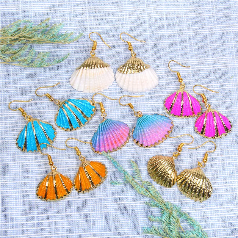 New In Natural Shell Sea Scallop Drop Earrings Boho Shell Drop Earrings for Women Femal Sea Beach Earrings Summer Jewelry Gifts