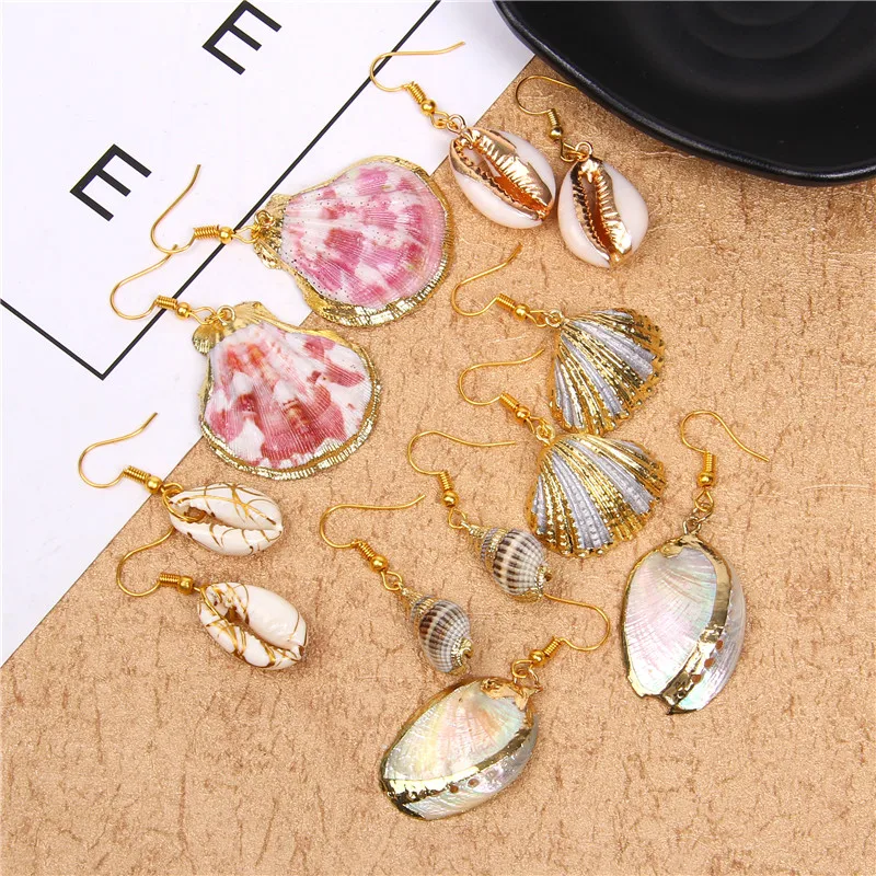 New In Natural Shell Sea Scallop Drop Earrings Boho Shell Drop Earrings for Women Femal Sea Beach Earrings Summer Jewelry Gifts