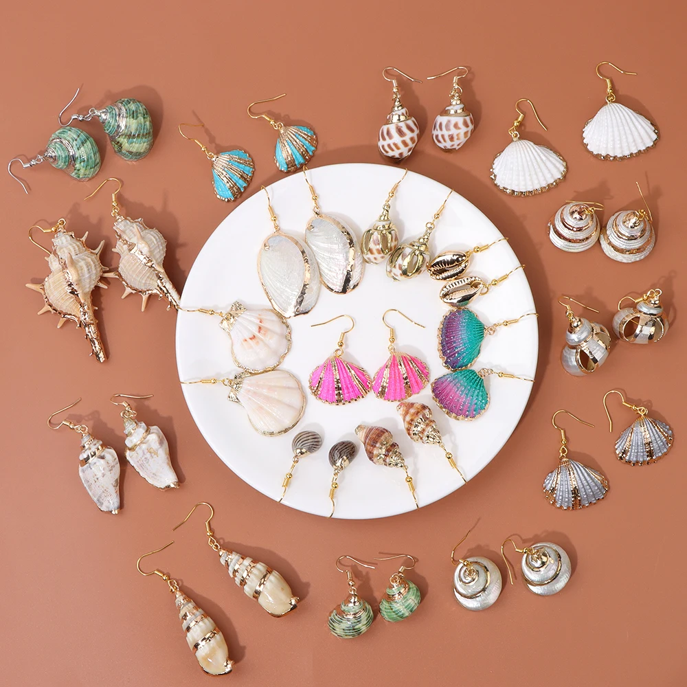 New In Natural Shell Sea Scallop Drop Earrings Boho Shell Drop Earrings for Women Femal Sea Beach Earrings Summer Jewelry Gifts