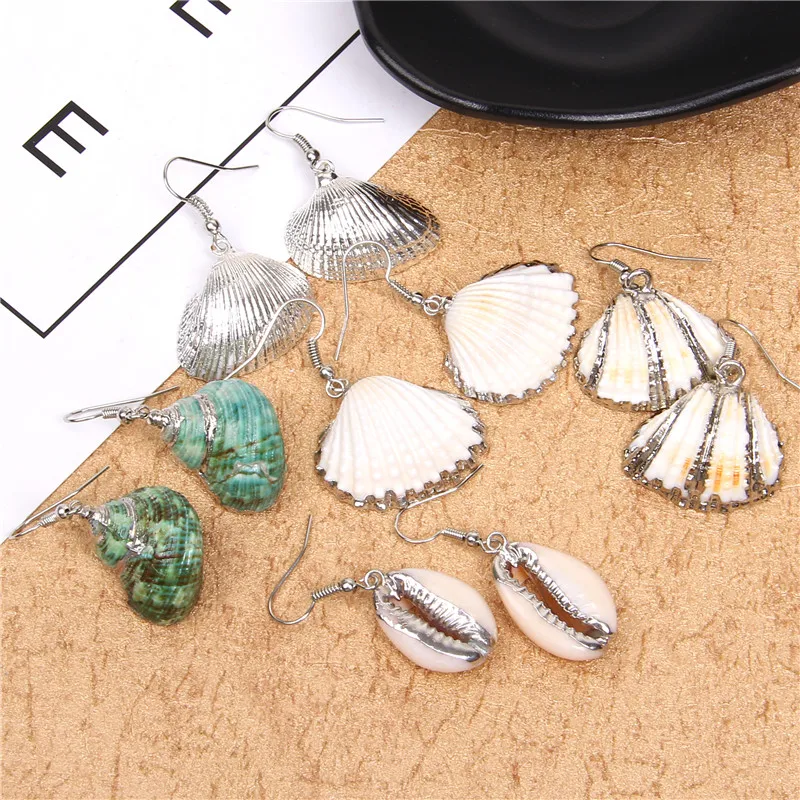 New In Natural Shell Sea Scallop Drop Earrings Boho Shell Drop Earrings for Women Femal Sea Beach Earrings Summer Jewelry Gifts