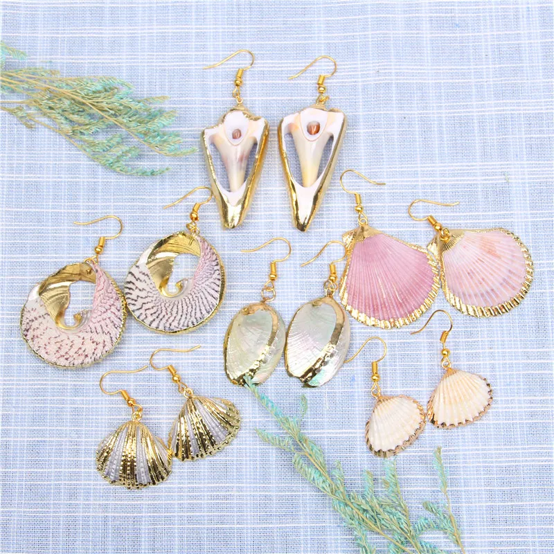 New In Natural Shell Sea Scallop Drop Earrings Boho Shell Drop Earrings for Women Femal Sea Beach Earrings Summer Jewelry Gifts