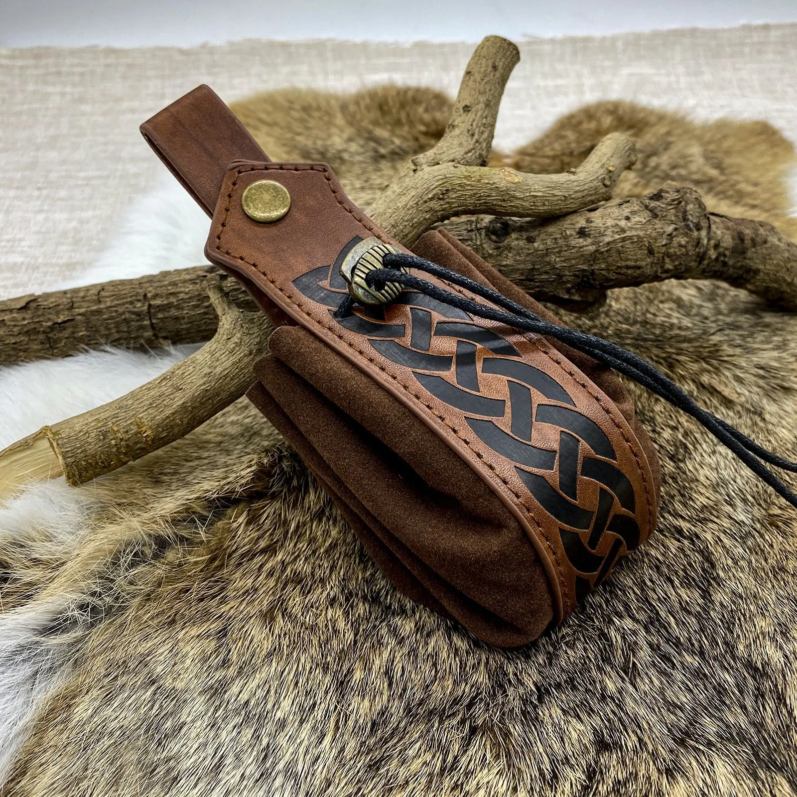 Medieval Viking Money Pouch Bag Cosplay Hangable Belt Waist Bag Unisex Leather Drawstring Bag Coin Purse Party Accessories Prop