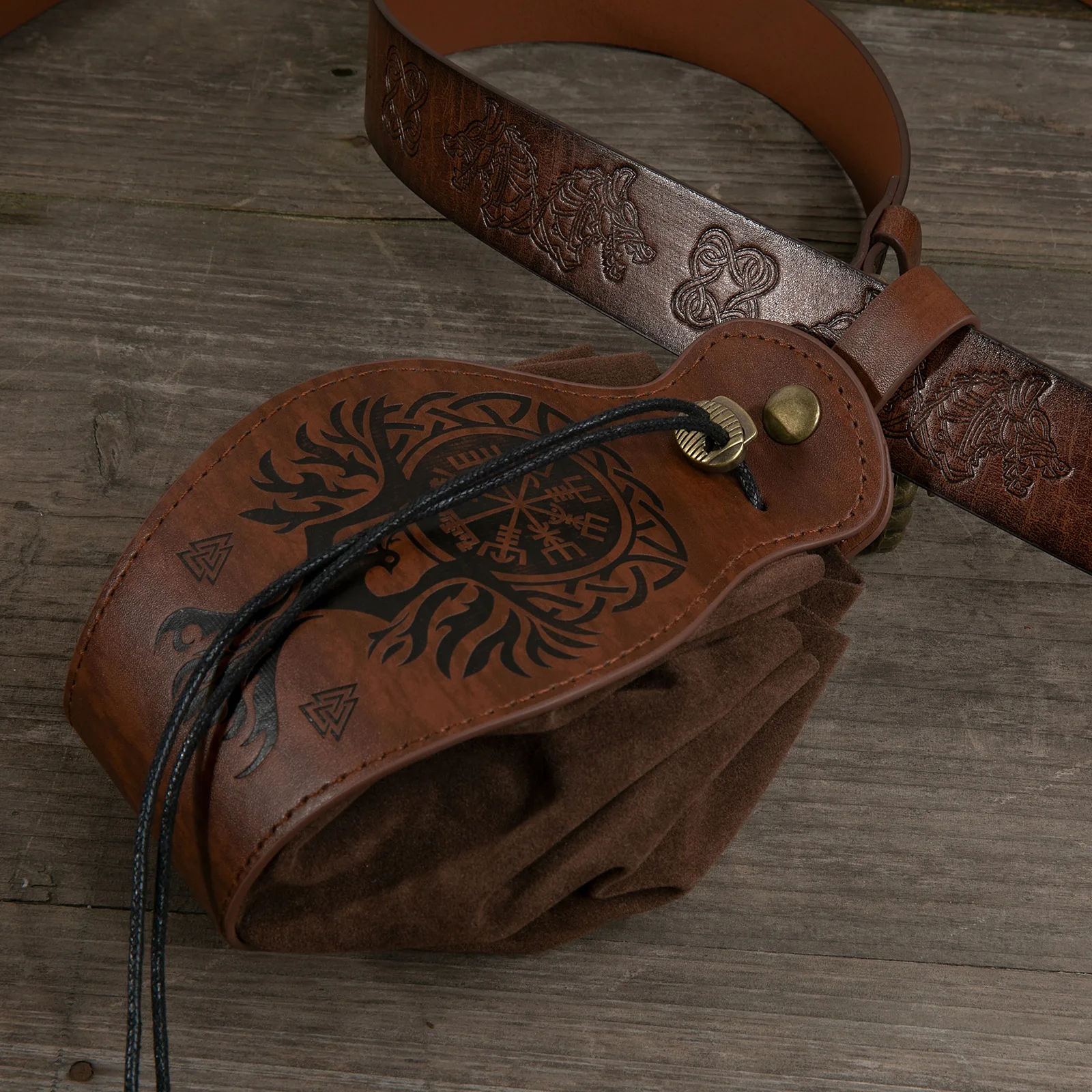 Medieval Viking Money Pouch Bag Cosplay Hangable Belt Waist Bag Unisex Leather Drawstring Bag Coin Purse Party Accessories Prop
