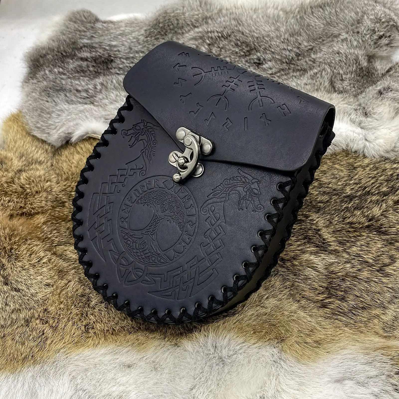 Medieval Viking Money Pouch Bag Cosplay Hangable Belt Waist Bag Unisex Leather Drawstring Bag Coin Purse Party Accessories Prop