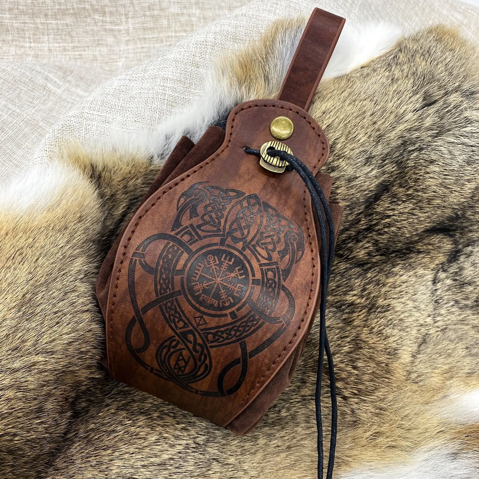 Medieval Viking Money Pouch Bag Cosplay Hangable Belt Waist Bag Unisex Leather Drawstring Bag Coin Purse Party Accessories Prop