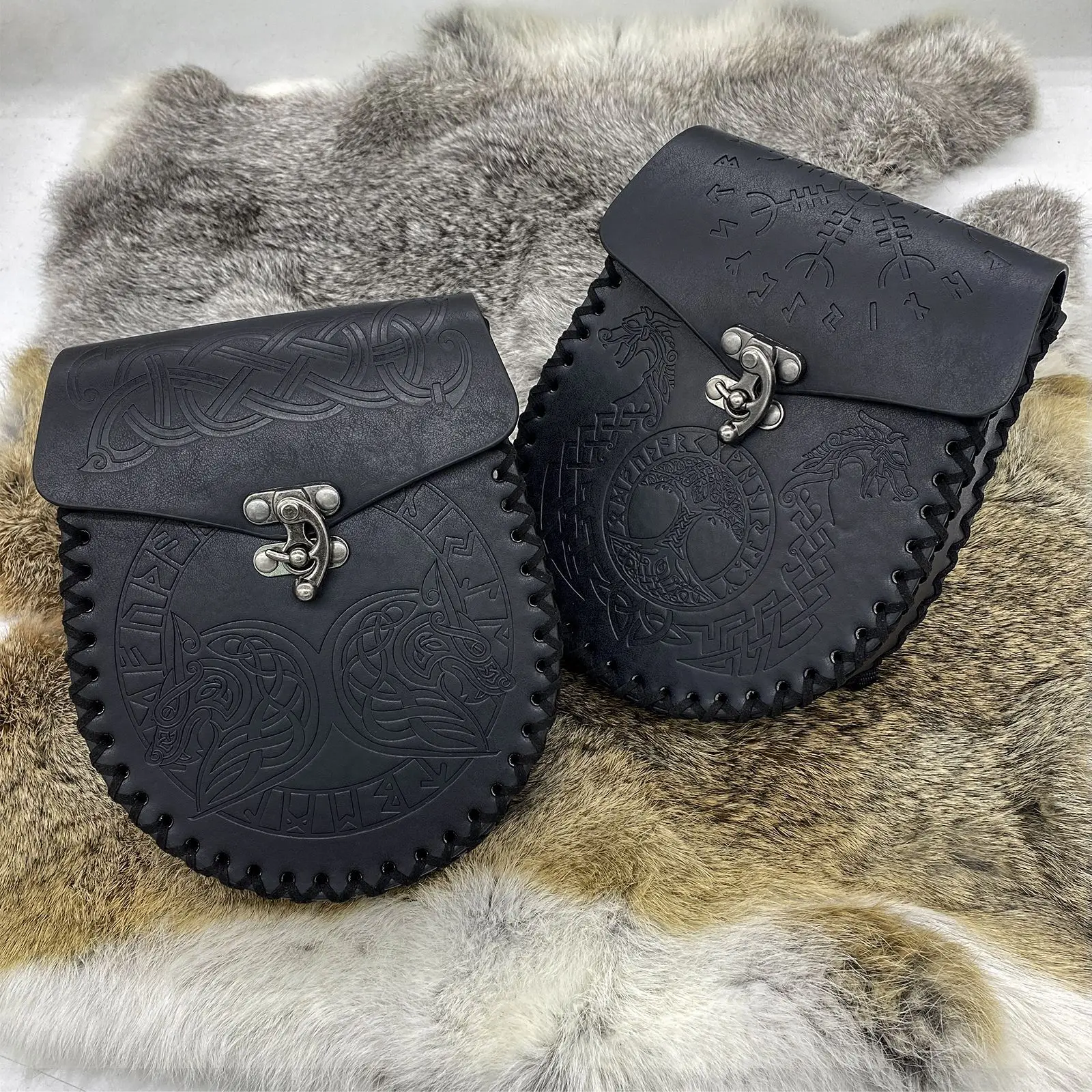Medieval Viking Money Pouch Bag Cosplay Hangable Belt Waist Bag Unisex Leather Drawstring Bag Coin Purse Party Accessories Prop