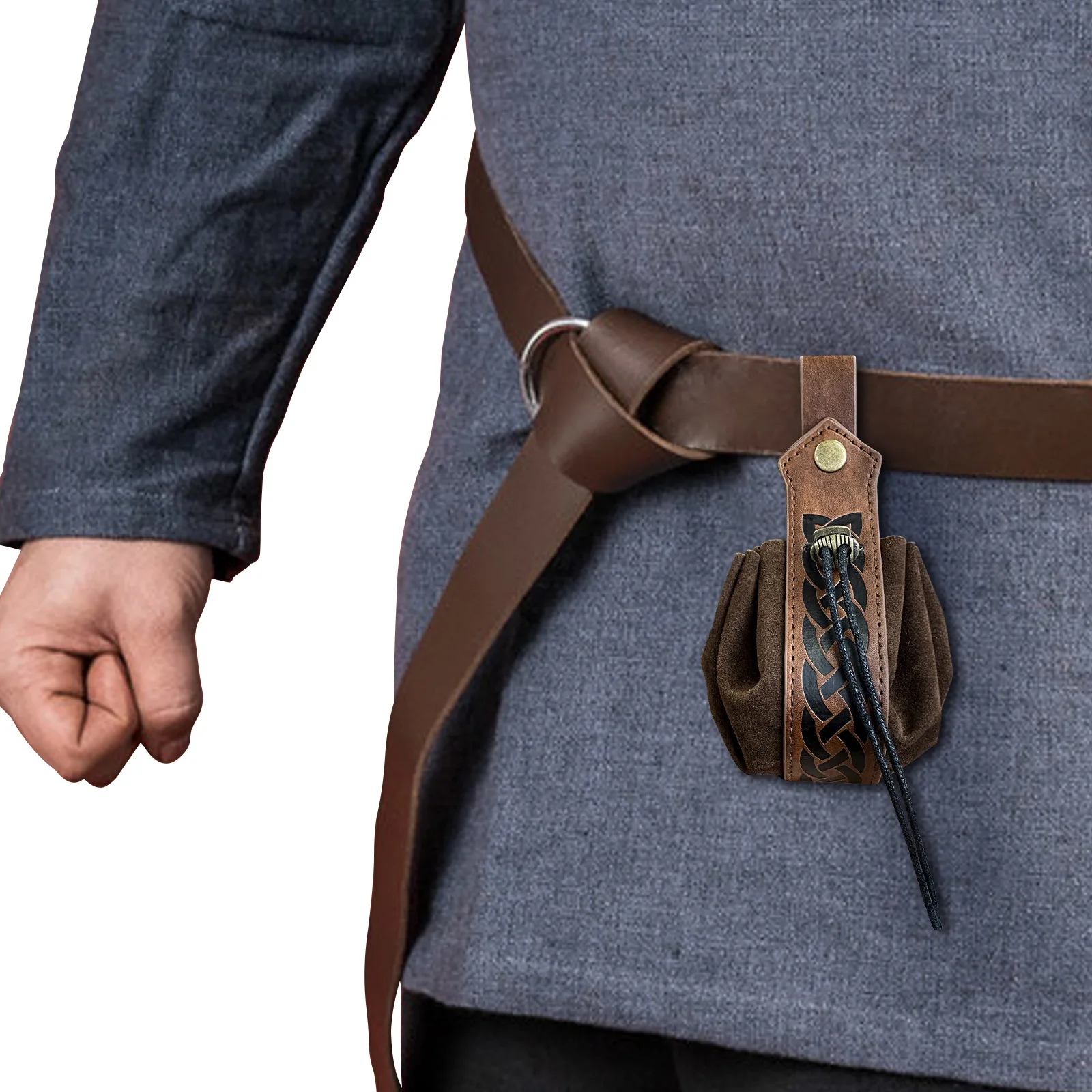 Medieval Viking Money Pouch Bag Cosplay Hangable Belt Waist Bag Unisex Leather Drawstring Bag Coin Purse Party Accessories Prop