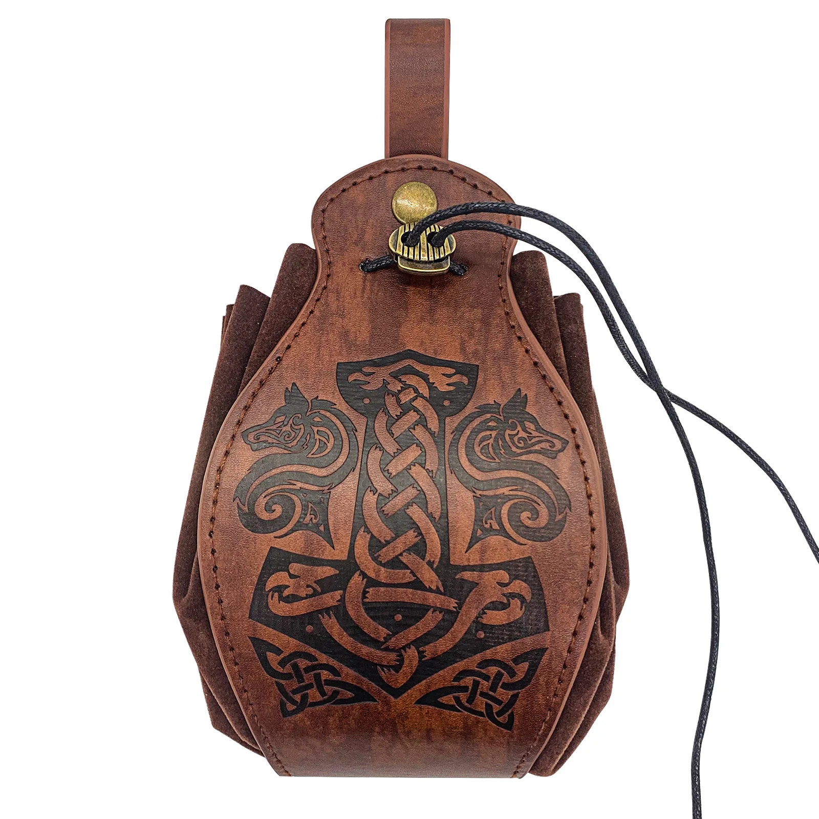 Medieval Viking Money Pouch Bag Cosplay Hangable Belt Waist Bag Unisex Leather Drawstring Bag Coin Purse Party Accessories Prop
