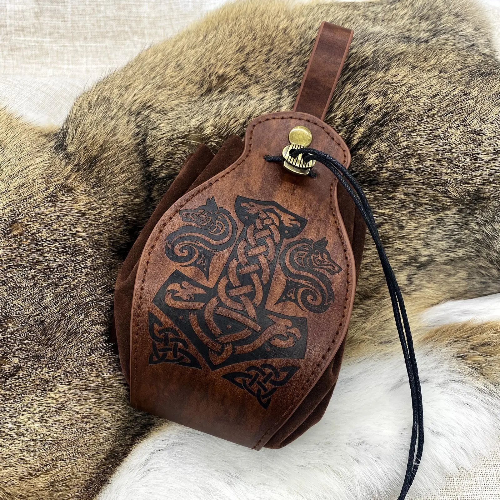 Medieval Viking Money Pouch Bag Cosplay Hangable Belt Waist Bag Unisex Leather Drawstring Bag Coin Purse Party Accessories Prop