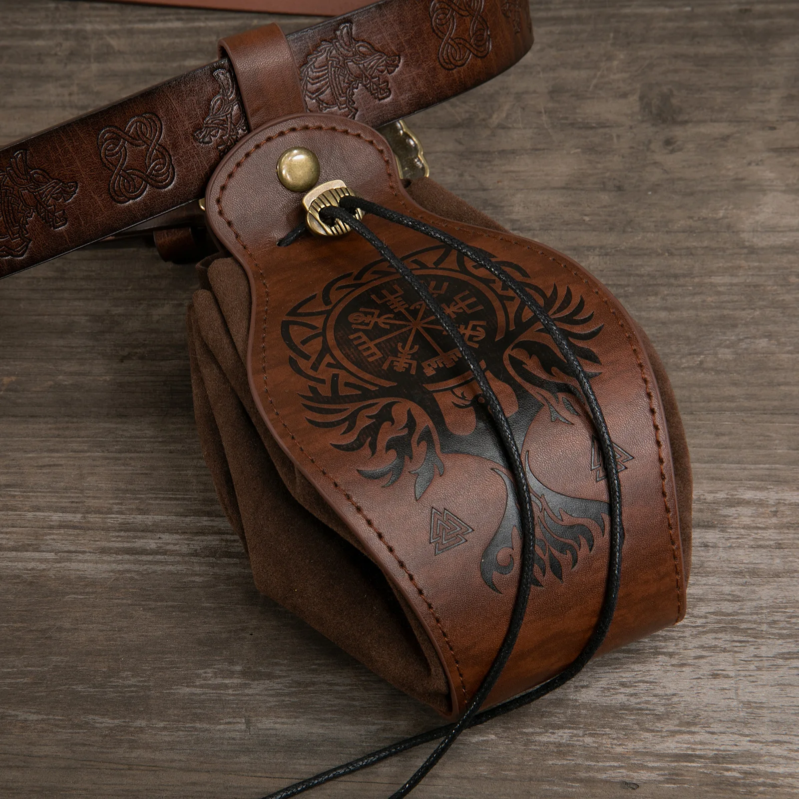 Medieval Viking Money Pouch Bag Cosplay Hangable Belt Waist Bag Unisex Leather Drawstring Bag Coin Purse Party Accessories Prop