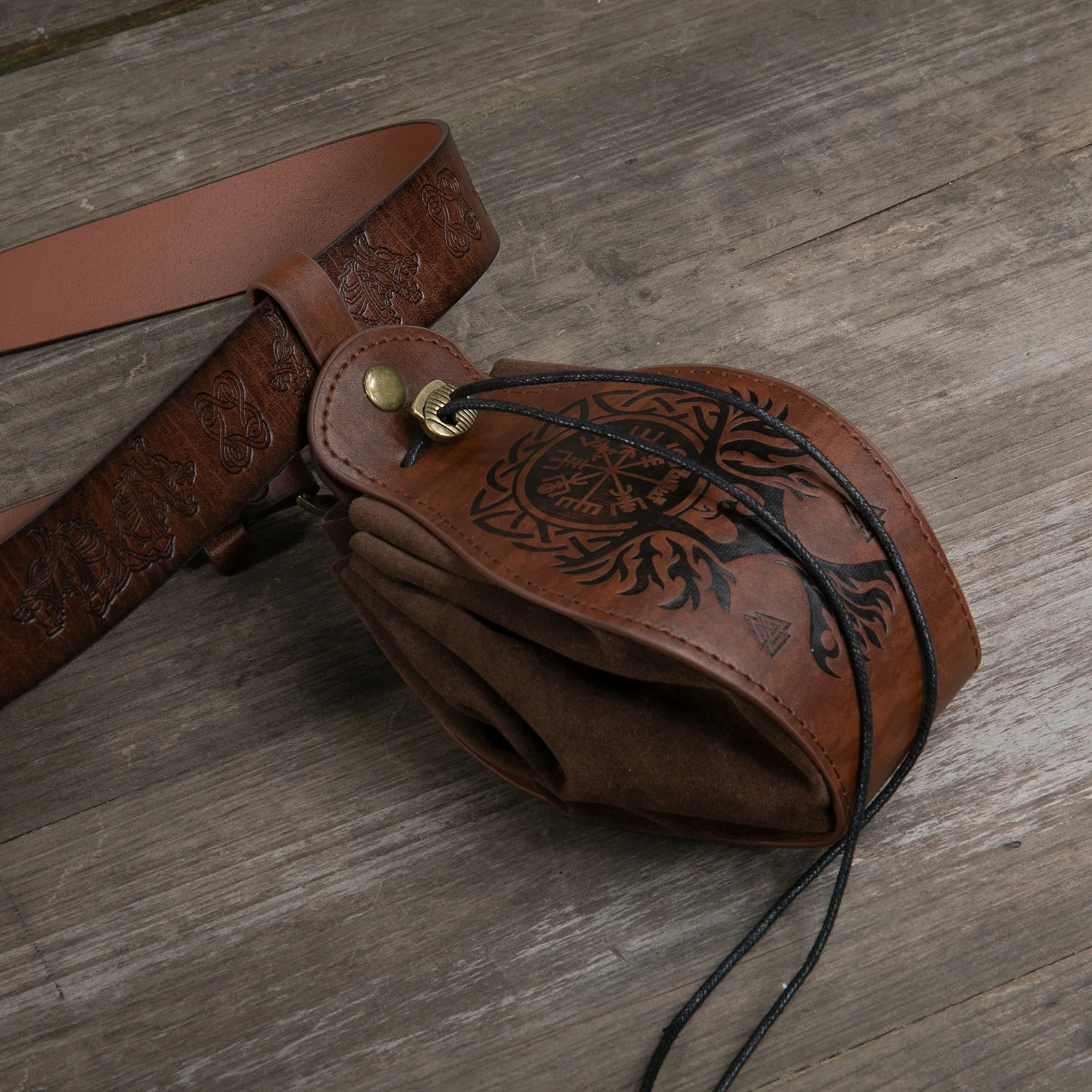 Medieval Viking Money Pouch Bag Cosplay Hangable Belt Waist Bag Unisex Leather Drawstring Bag Coin Purse Party Accessories Prop