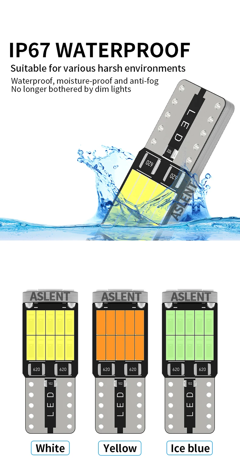 ASLENT 10x W5W T10 Led Bulbs Canbus 4014 26SMD 6000K 168 194 Led 5w5 Car Interior Dome Reading License Plate Light Signal Lamp