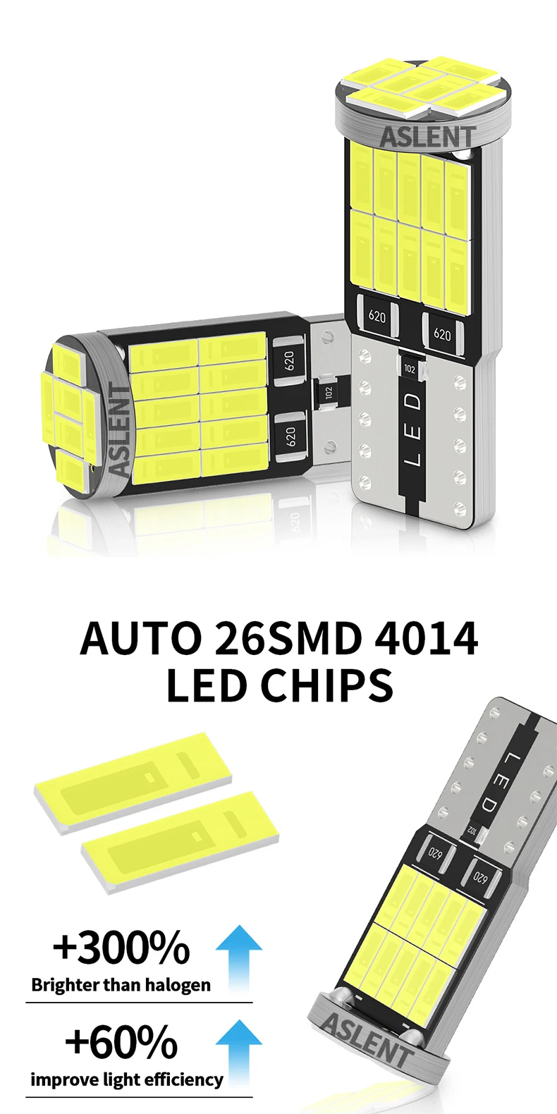 ASLENT 10x W5W T10 Led Bulbs Canbus 4014 26SMD 6000K 168 194 Led 5w5 Car Interior Dome Reading License Plate Light Signal Lamp