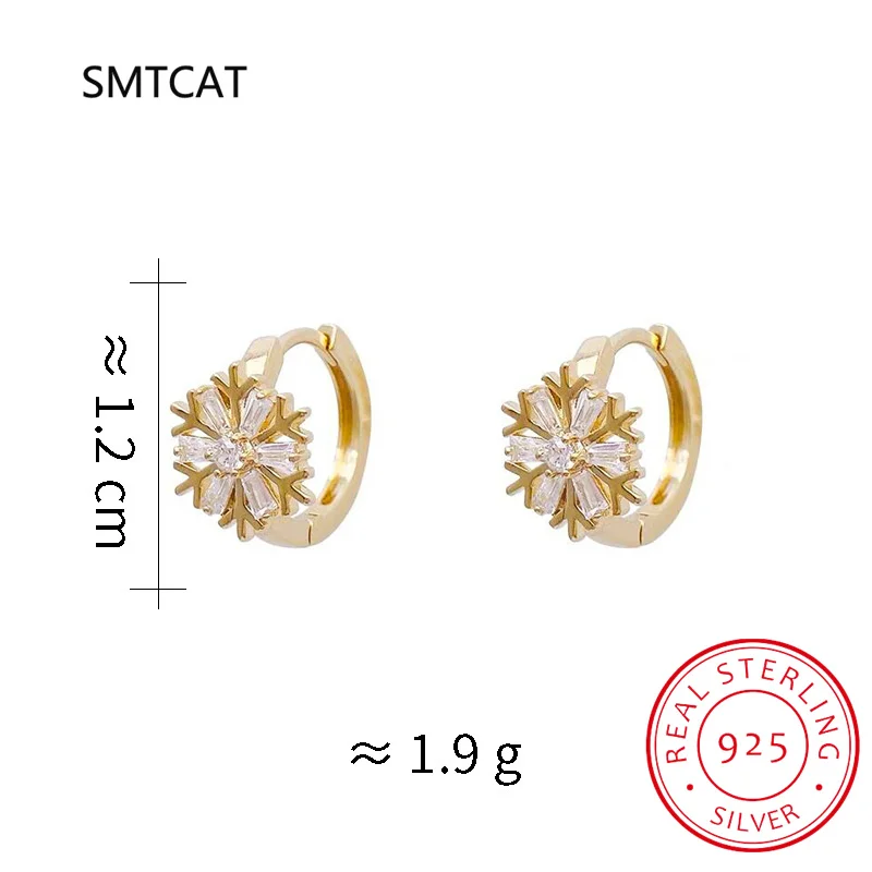 Baby Princess 925 Silver Shiny Zircon Sweet Snowflake Hoop Earring For Girl Child Wome Beautiful Aros Huggies Earring Jewelry