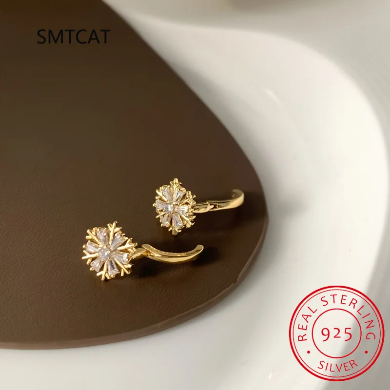 Baby Princess 925 Silver Shiny Zircon Sweet Snowflake Hoop Earring For Girl Child Wome Beautiful Aros Huggies Earring Jewelry