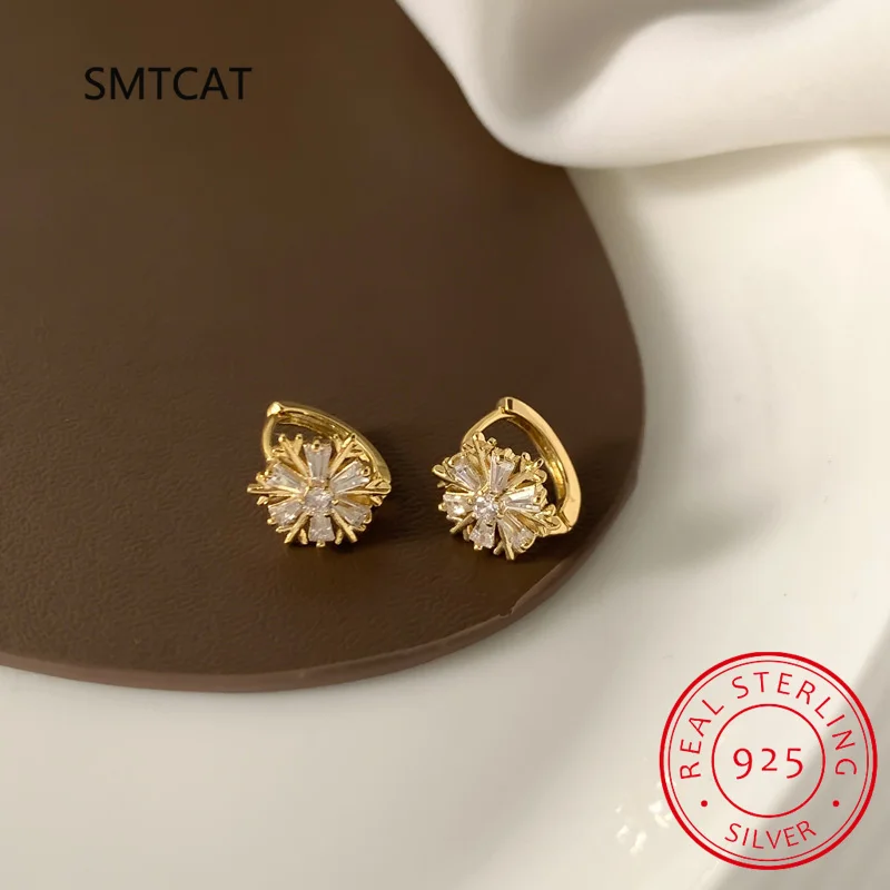 Baby Princess 925 Silver Shiny Zircon Sweet Snowflake Hoop Earring For Girl Child Wome Beautiful Aros Huggies Earring Jewelry