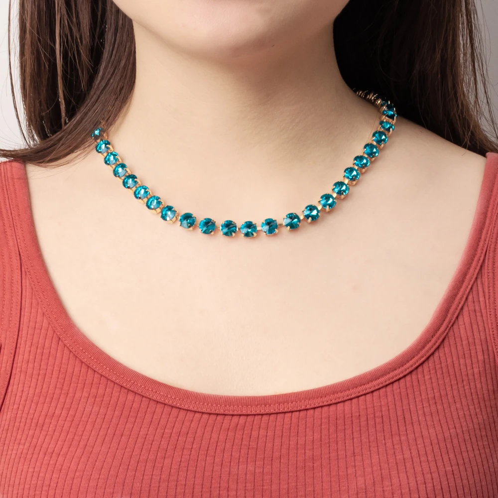 8mm Crystal Colorful Claw Setting Necklace For Women Winter Sweater Choker Accessory Diiamond Jewelry