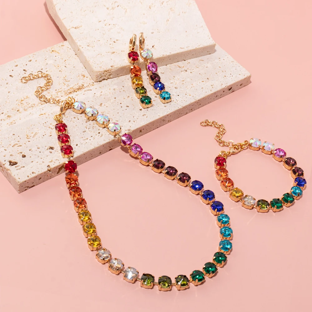 8mm Crystal Colorful Claw Setting Necklace For Women Winter Sweater Choker Accessory Diiamond Jewelry