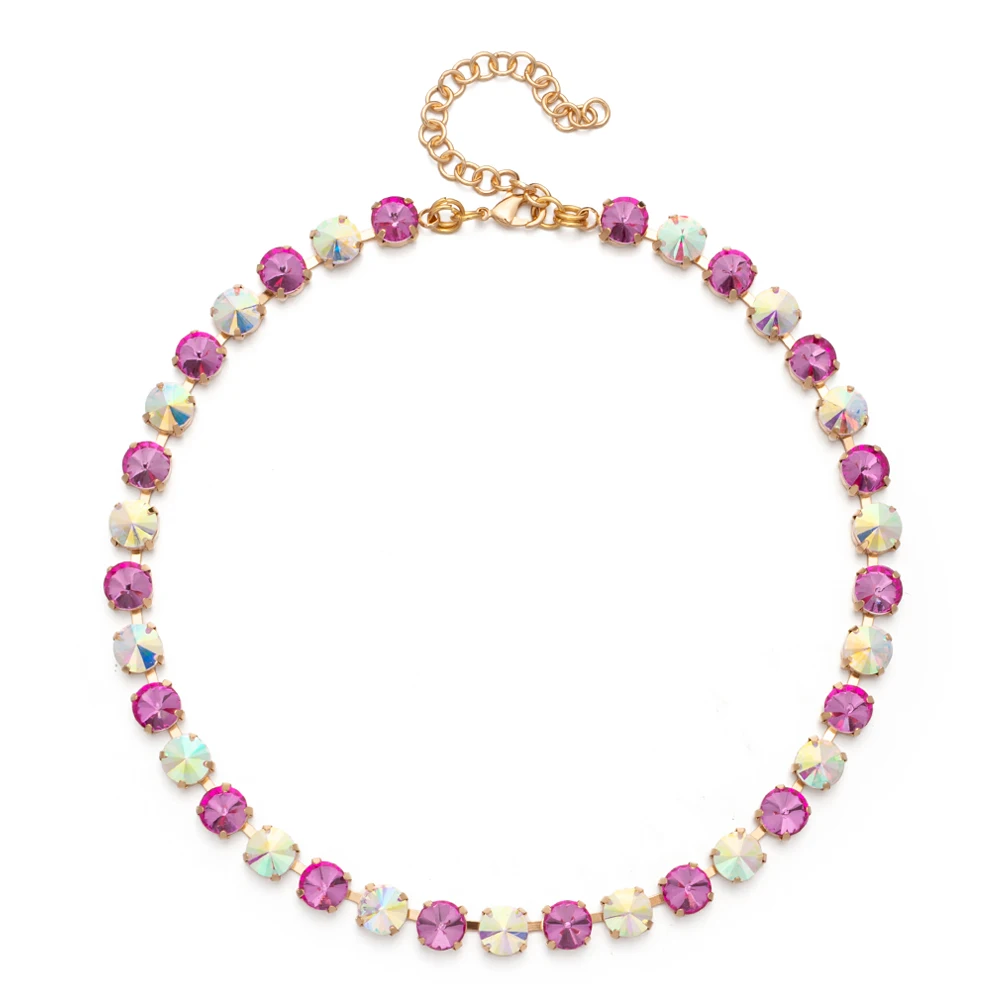 8mm Crystal Colorful Claw Setting Necklace For Women Winter Sweater Choker Accessory Diiamond Jewelry