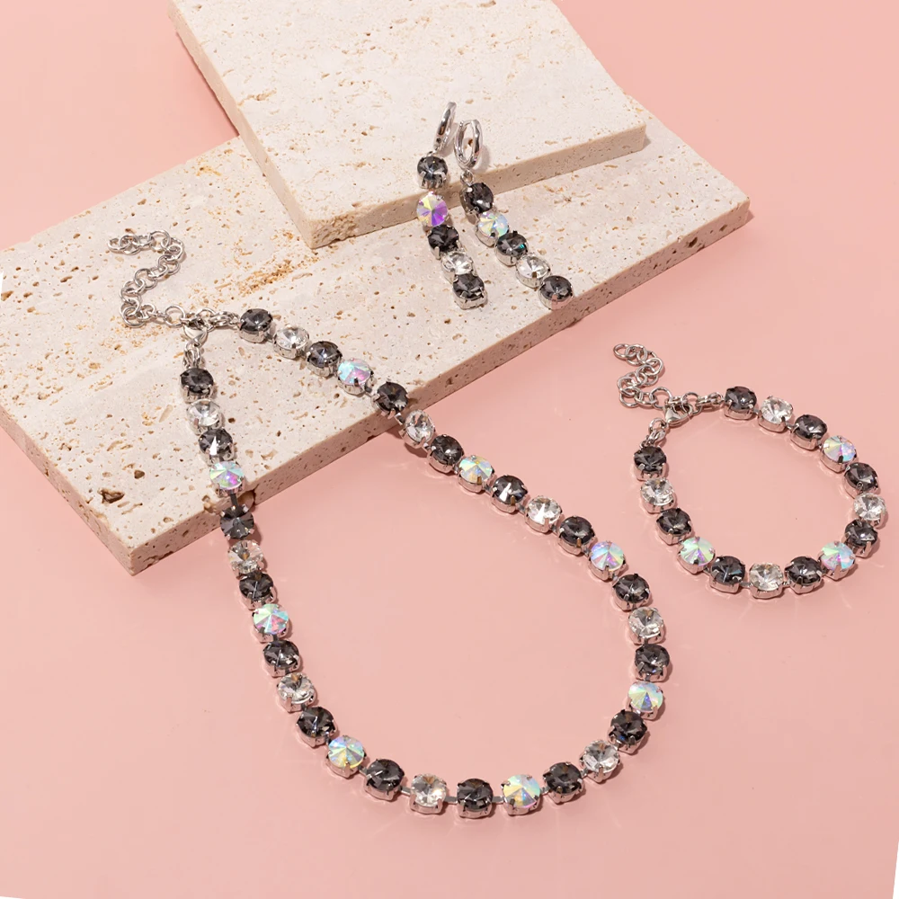 8mm Crystal Colorful Claw Setting Necklace For Women Winter Sweater Choker Accessory Diiamond Jewelry