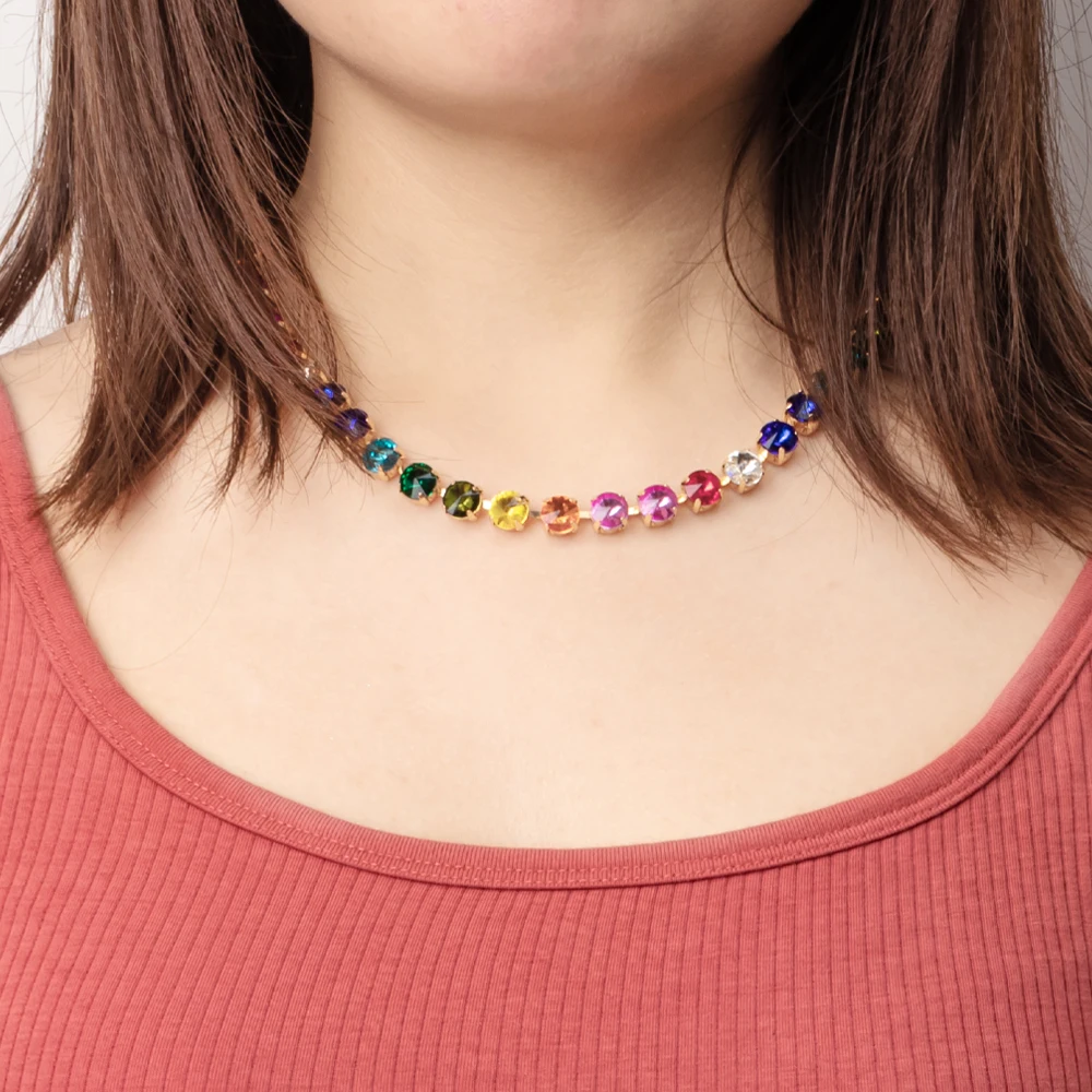 8mm Crystal Colorful Claw Setting Necklace For Women Winter Sweater Choker Accessory Diiamond Jewelry
