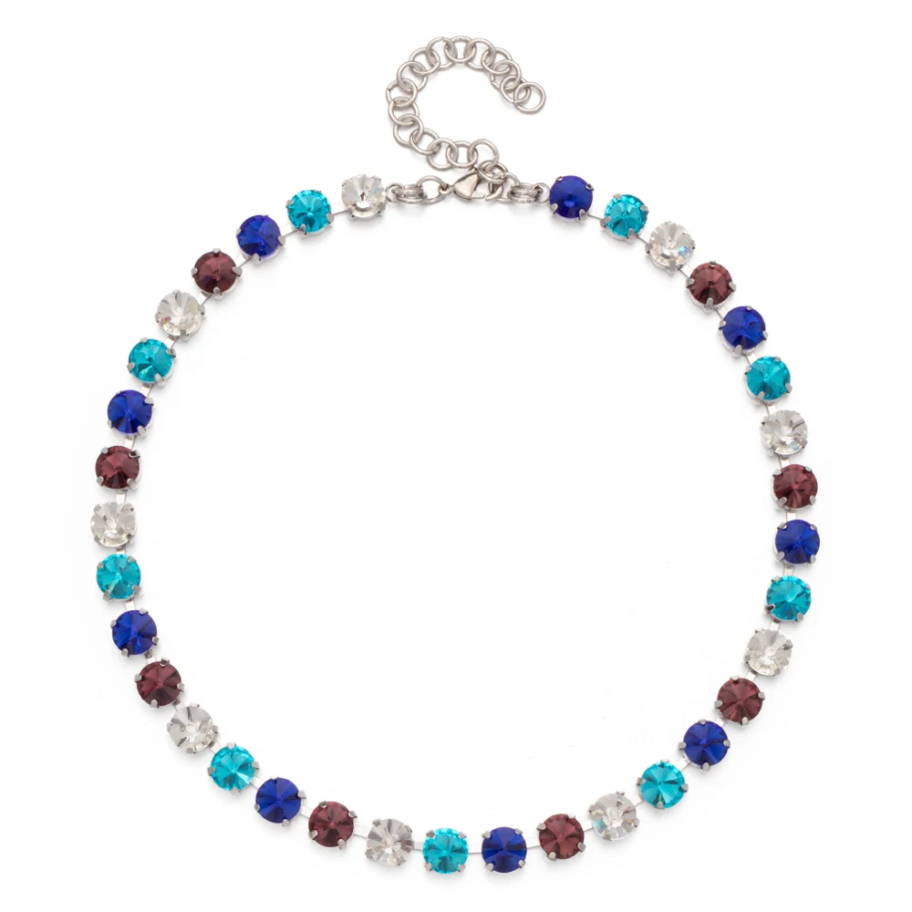 8mm Crystal Colorful Claw Setting Necklace For Women Winter Sweater Choker Accessory Diiamond Jewelry