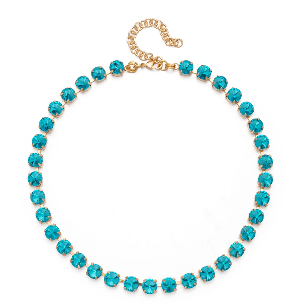 8mm Crystal Colorful Claw Setting Necklace For Women Winter Sweater Choker Accessory Diiamond Jewelry