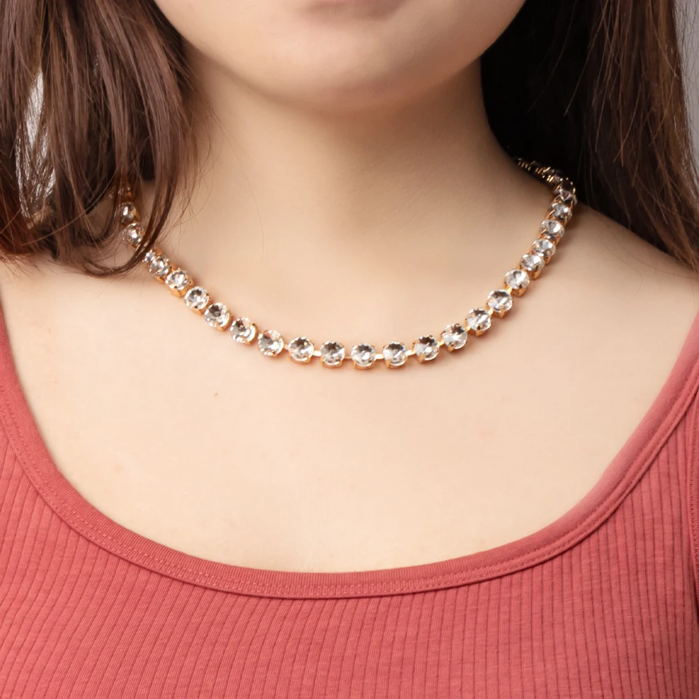 8mm Crystal Colorful Claw Setting Necklace For Women Winter Sweater Choker Accessory Diiamond Jewelry