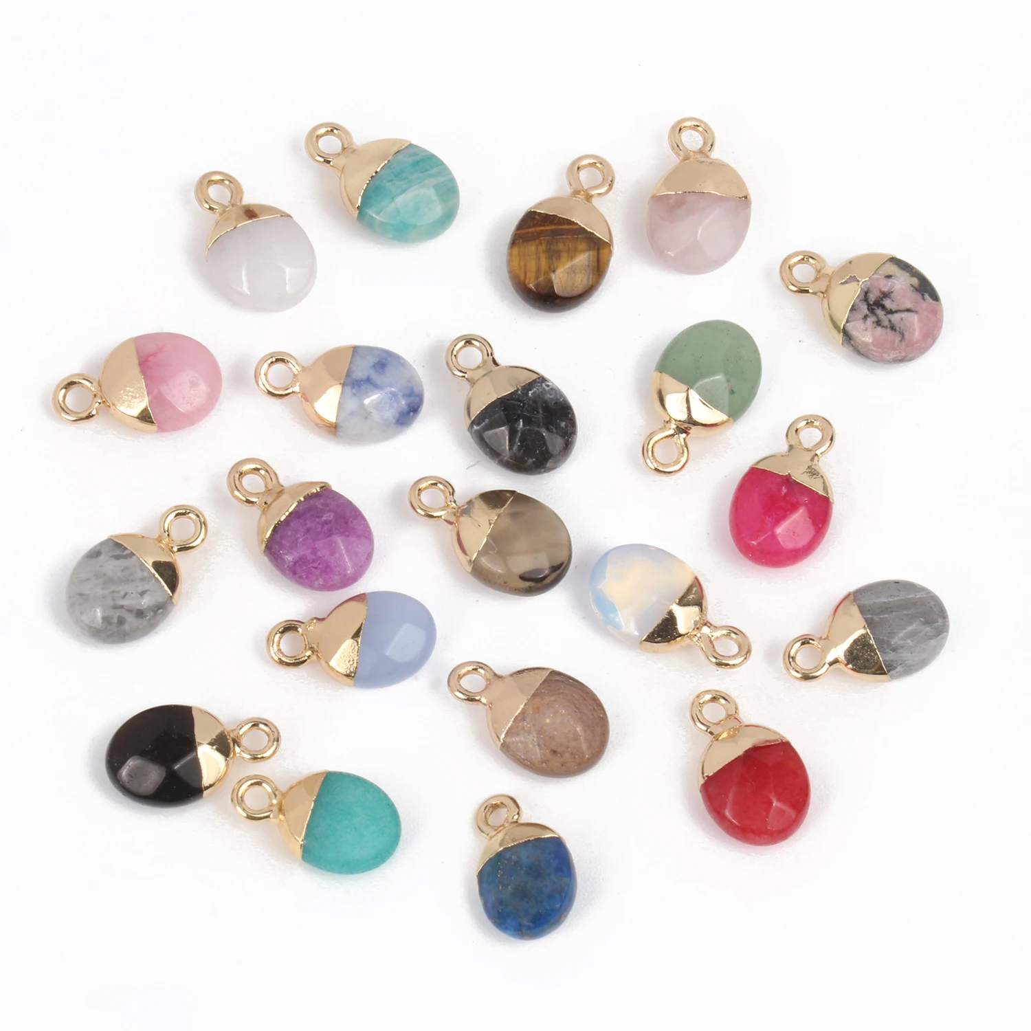 14x8mm Faceted Natural Stone Charm Pendant Agate Jade Quartz Women Jewelry Making for DIY Necklace Accessories 1pcs