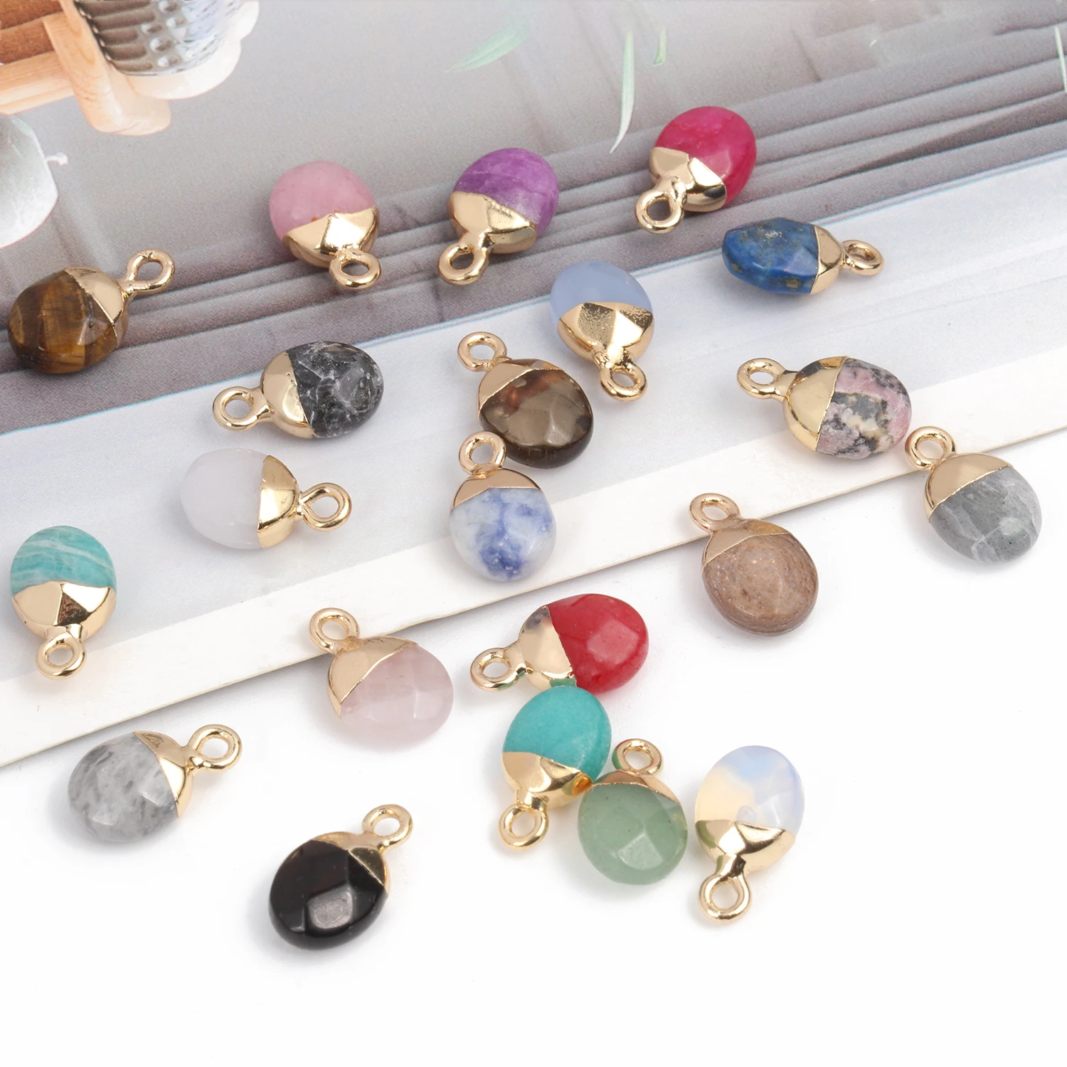 14x8mm Faceted Natural Stone Charm Pendant Agate Jade Quartz Women Jewelry Making for DIY Necklace Accessories 1pcs