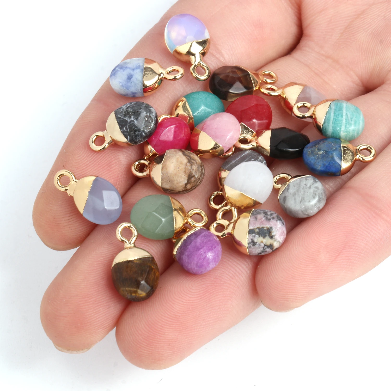 14x8mm Faceted Natural Stone Charm Pendant Agate Jade Quartz Women Jewelry Making for DIY Necklace Accessories 1pcs