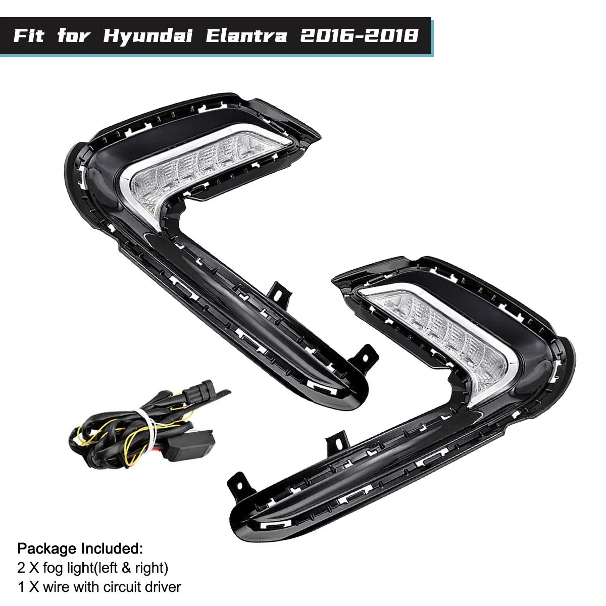 Fog Lights for Hyundai Elantra 2016 2017 2018 LED DRL Fog Lamp Front Bumper Headlights Daytime Running Turn Signal Waterproof