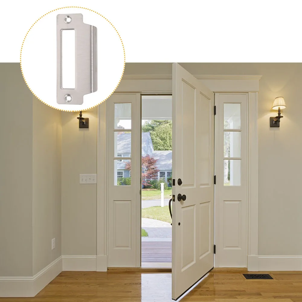 4 Inch Stainless Steel Plated Strike Plate for Wood / Metal Door Jamb, Latch Strike Door Reinforcement Plate Hasp Latch Lock