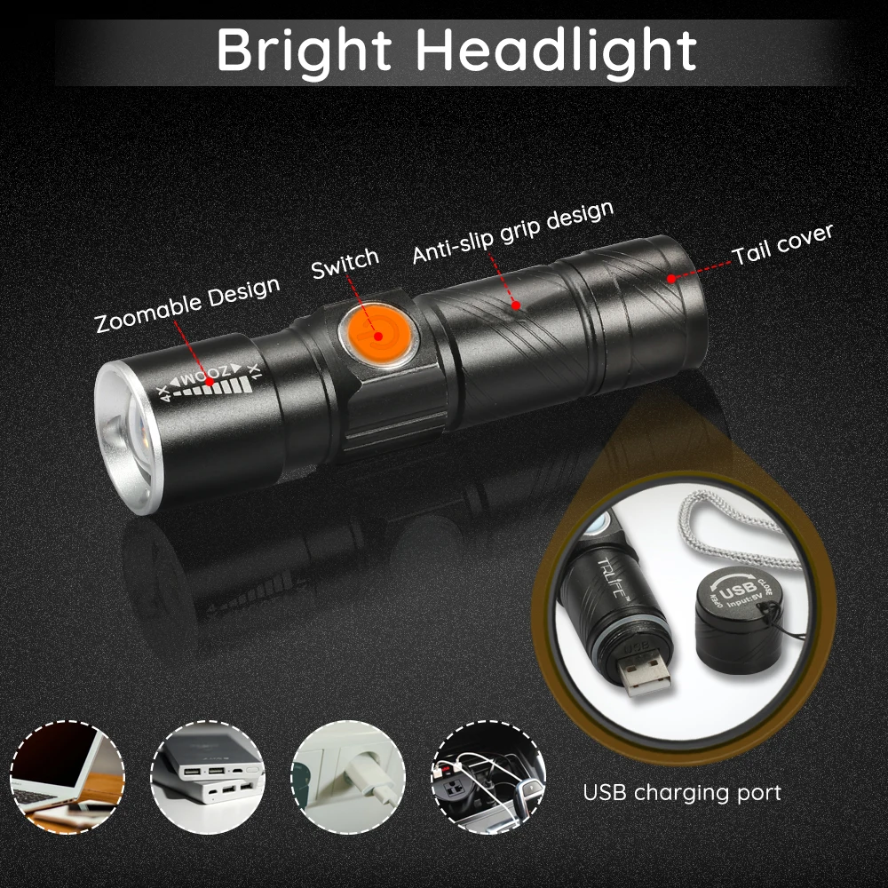 ZK30 3 in1 8000 Lumen Bike Bicycle Light USB rechargeable LED Waterproof Super Bright Zoom Headlight Rear light MTB Bike Light