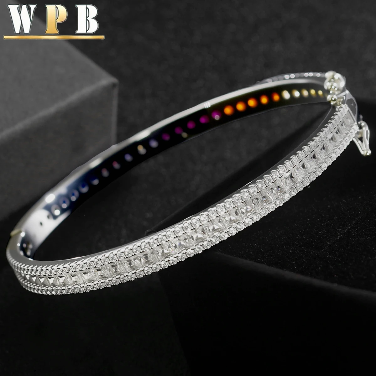 WPB Luxury Style Colorful Zircon Bracelet for Women Platinum-Plated Push-Pull Clasp Stylish for Daily/Dates/Light Business Wear